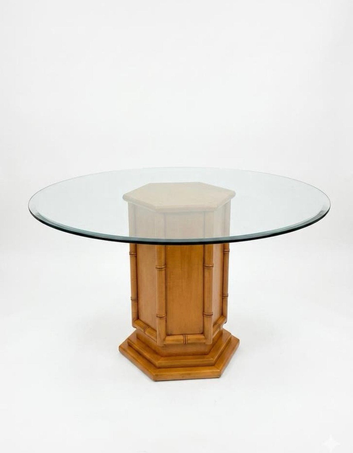 Vintage eettafel faux bamboo / bamboe / rond / glas, Huis en Inrichting, Tafels | Eettafels, Gebruikt, Ophalen of Verzenden, Nvt