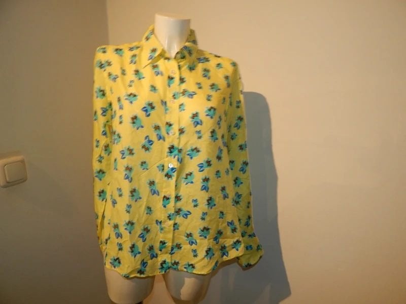 Caliban prachtige zijde blouse geel bloemen print I46, Maat 38/40 (M), Verzenden, Geel, Zo goed als nieuw