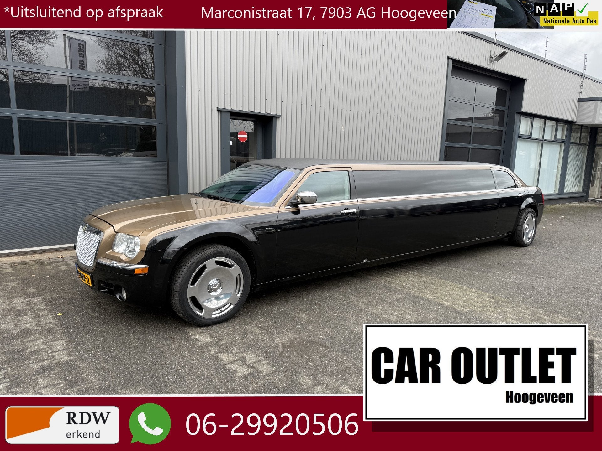 Chrysler 300C 3.5 V6 Stretch Limousine 120 Custom UNIEK! met, Auto's, Chrysler, Automaat, Gebruikt, Zwart, Overige carrosserieën