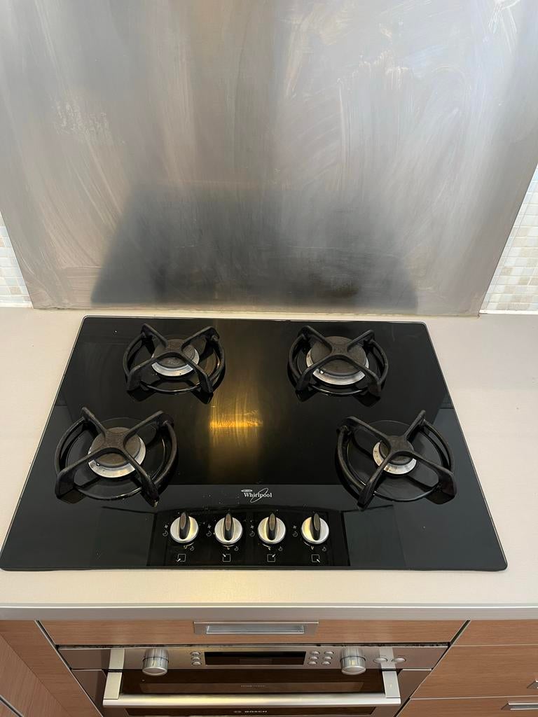 Whirlpool 4-pits Gaskookplaat op Glas, Witgoed en Apparatuur, Kookplaten, Ophalen, Gebruikt, 4 kookzones, Inbouw