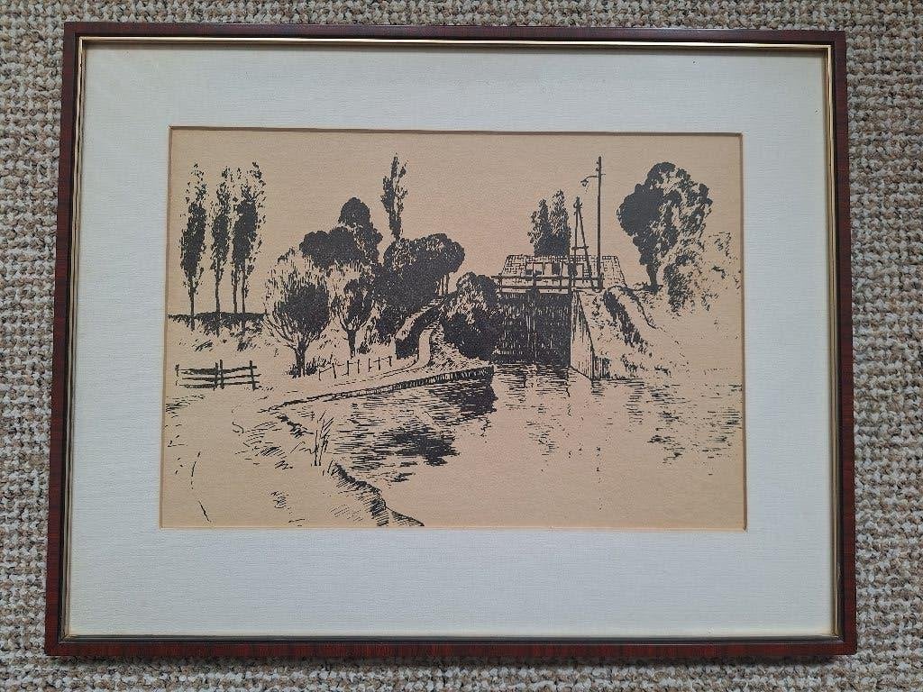 Prent van De Zweth van Berkel en Rodenrijs, Antiek en Kunst, Ophalen of Verzenden, Print, Pentekening, Achter glas