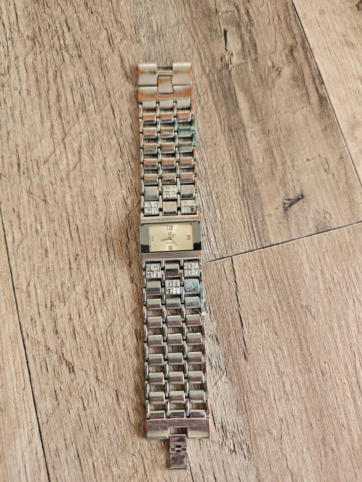 Dames horloge met strass - Nieuwe batterij nodig, Overige merken, Staal, Gebruikt, Staal