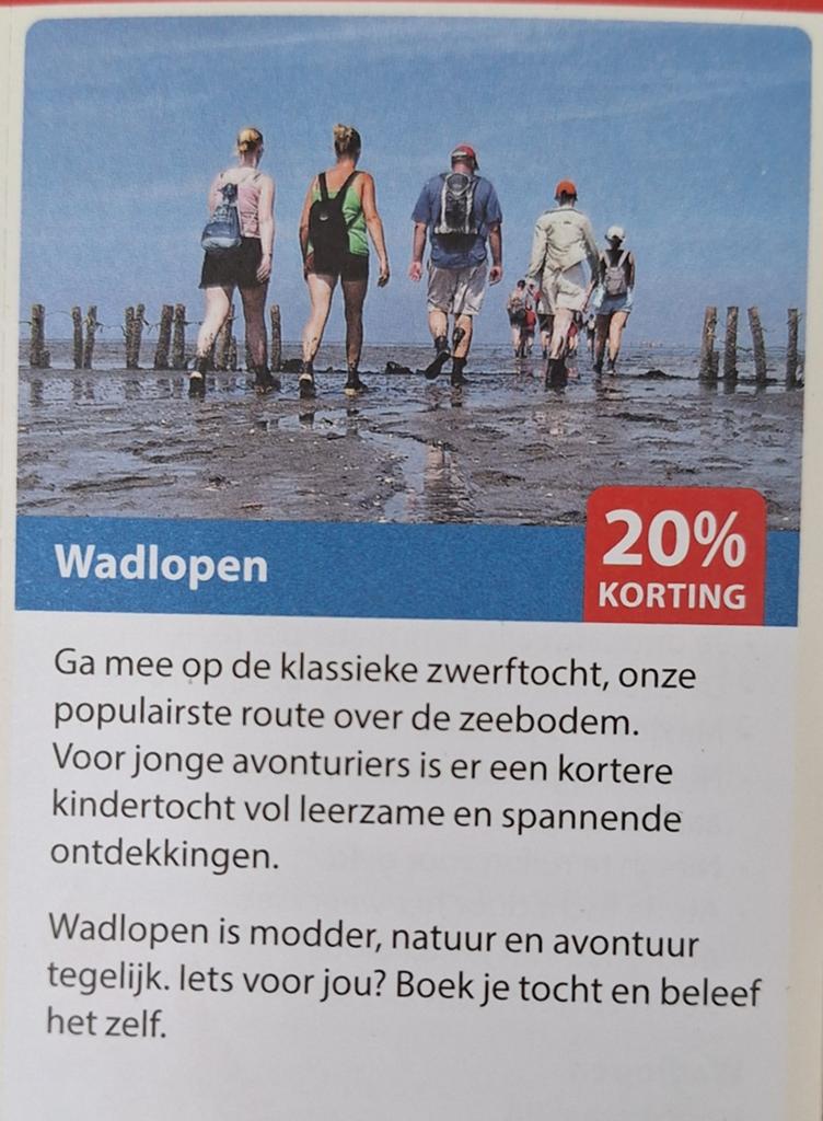 Wadlopen vanuit  Pieterburen 20% korting, Eén persoon, Kortingsbon