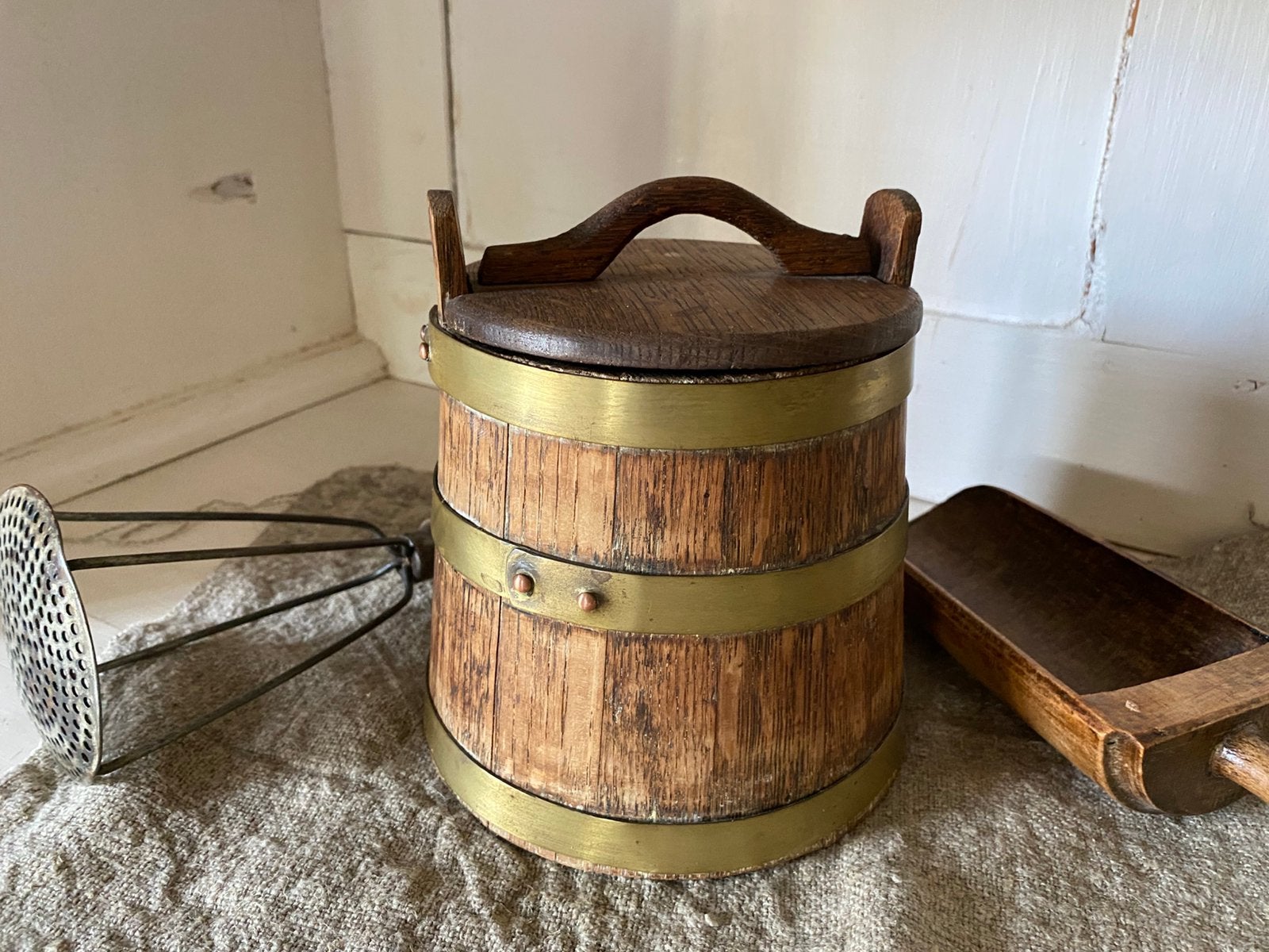Brocante oude houten ( boter) pot, Ophalen of Verzenden