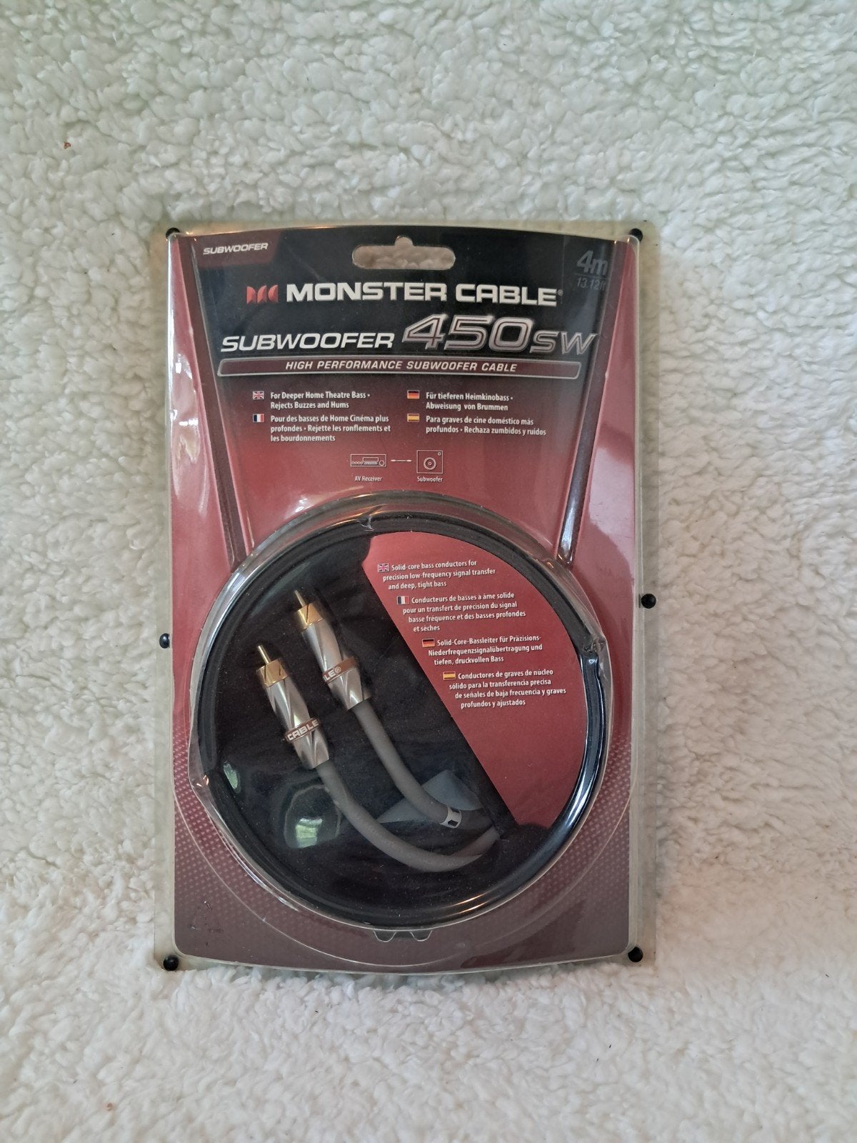 Monster Cable Subwoofer 450SW - 4m High Performance Kabel, Audio, Tv en Foto, Ophalen of Verzenden, Nieuw, 2 tot 5 meter, Overige kabels