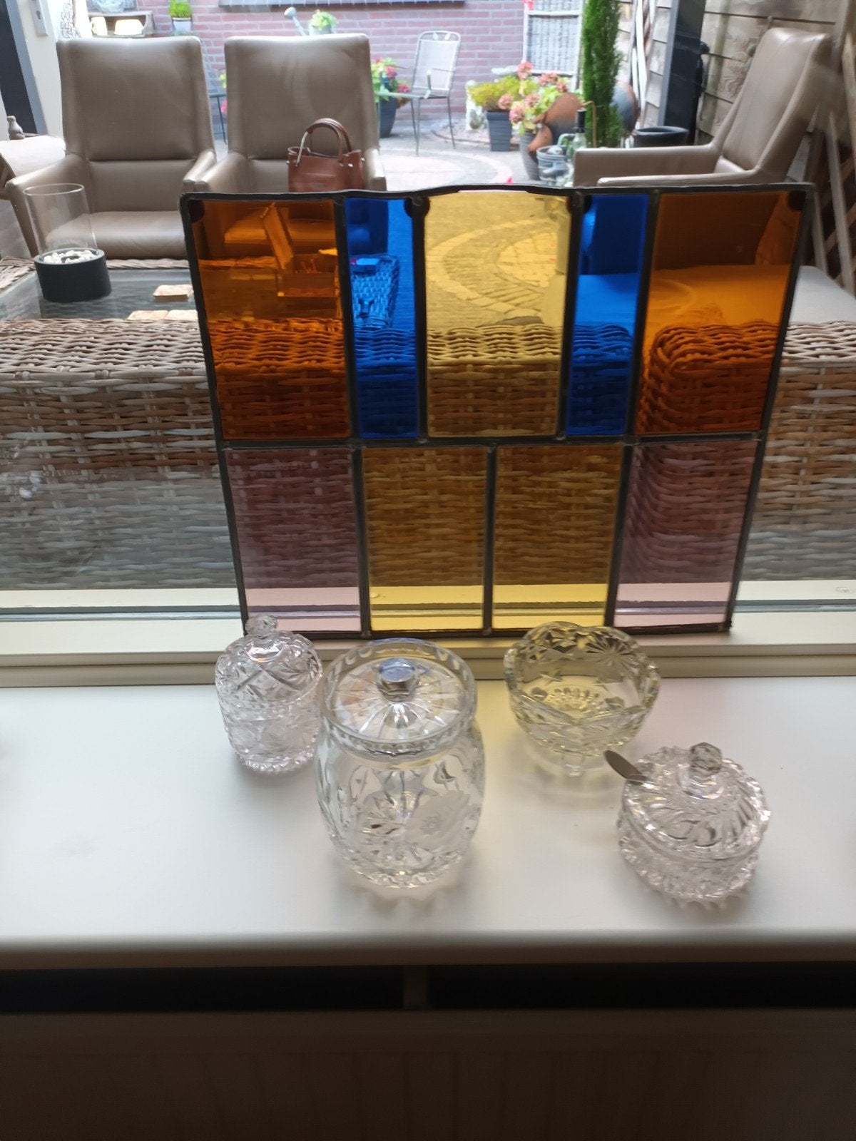 4 stuks glas in lood  en glas werk te koop, Ophalen