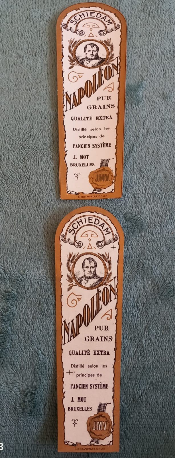 2 Antieke Jenever Etiketten  Schiedam Napoleon Pur Grains, Verzamelen, Merken en Reclamevoorwerpen, Ophalen of Verzenden, Nieuw