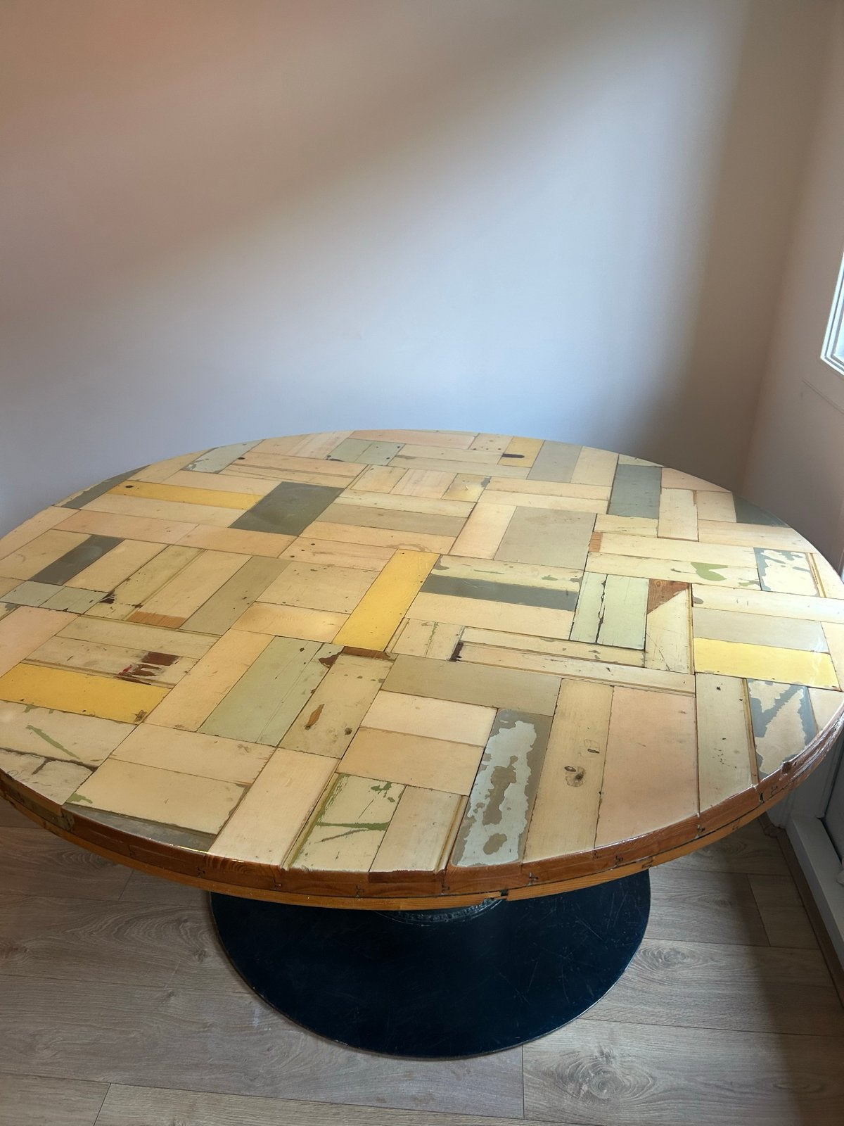 Vintage eettafel 160x160cm - Uniek mozaïek blad, Ophalen