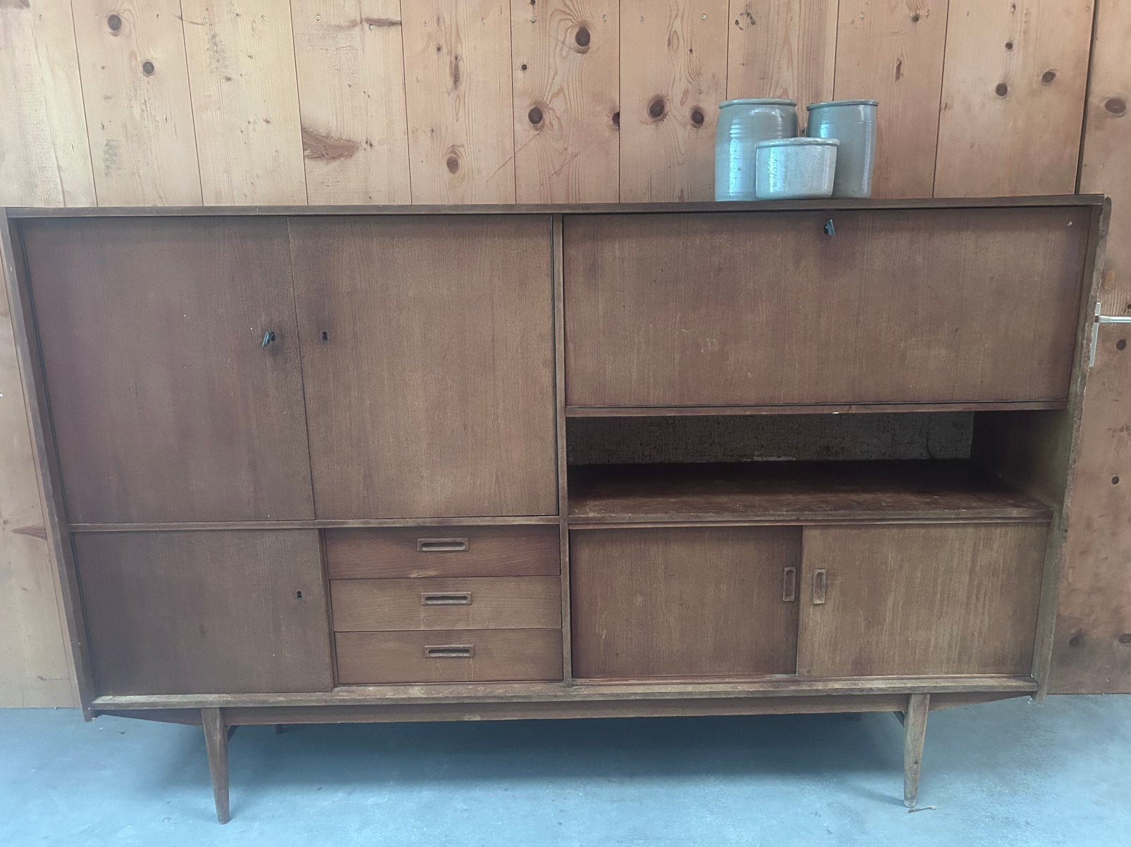 Teakhout highboard kast wandkast Louis van Teeffelen Wébé, Ophalen, Gebruikt, Met deur(en), Teakhout