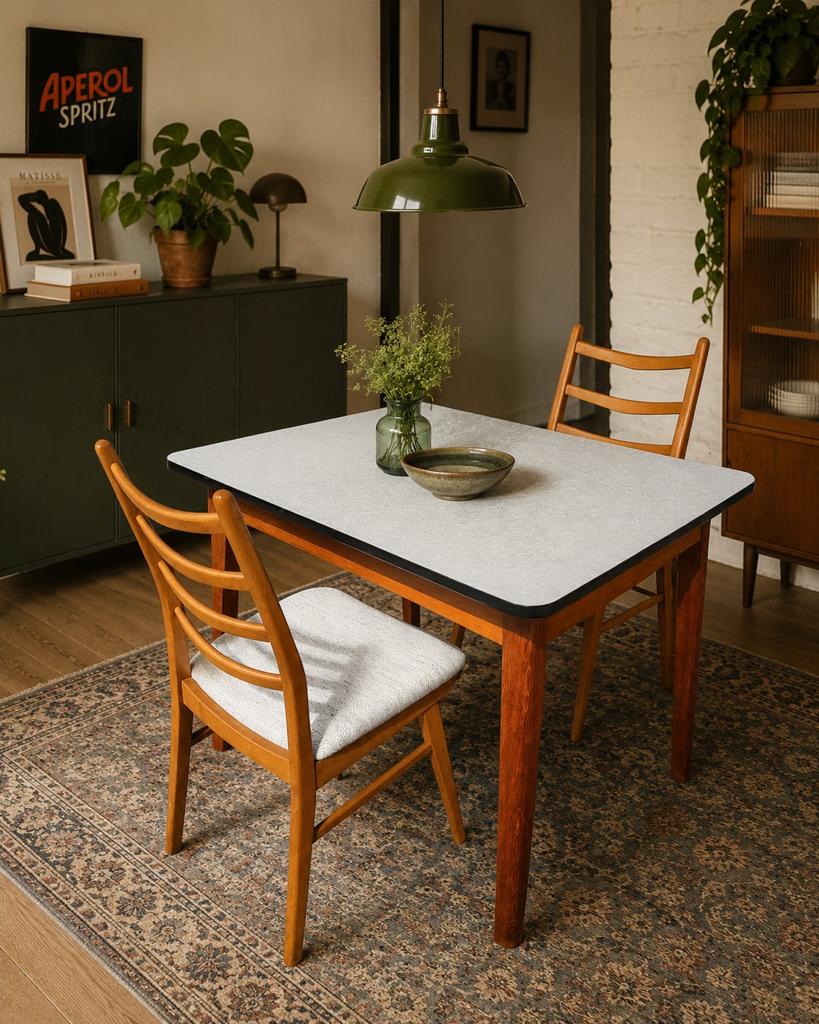 Vintage keukentafel met formica blad - 100x70 cm, Gebruikt, 100 tot 150 cm, Vintage, Overige houtsoorten