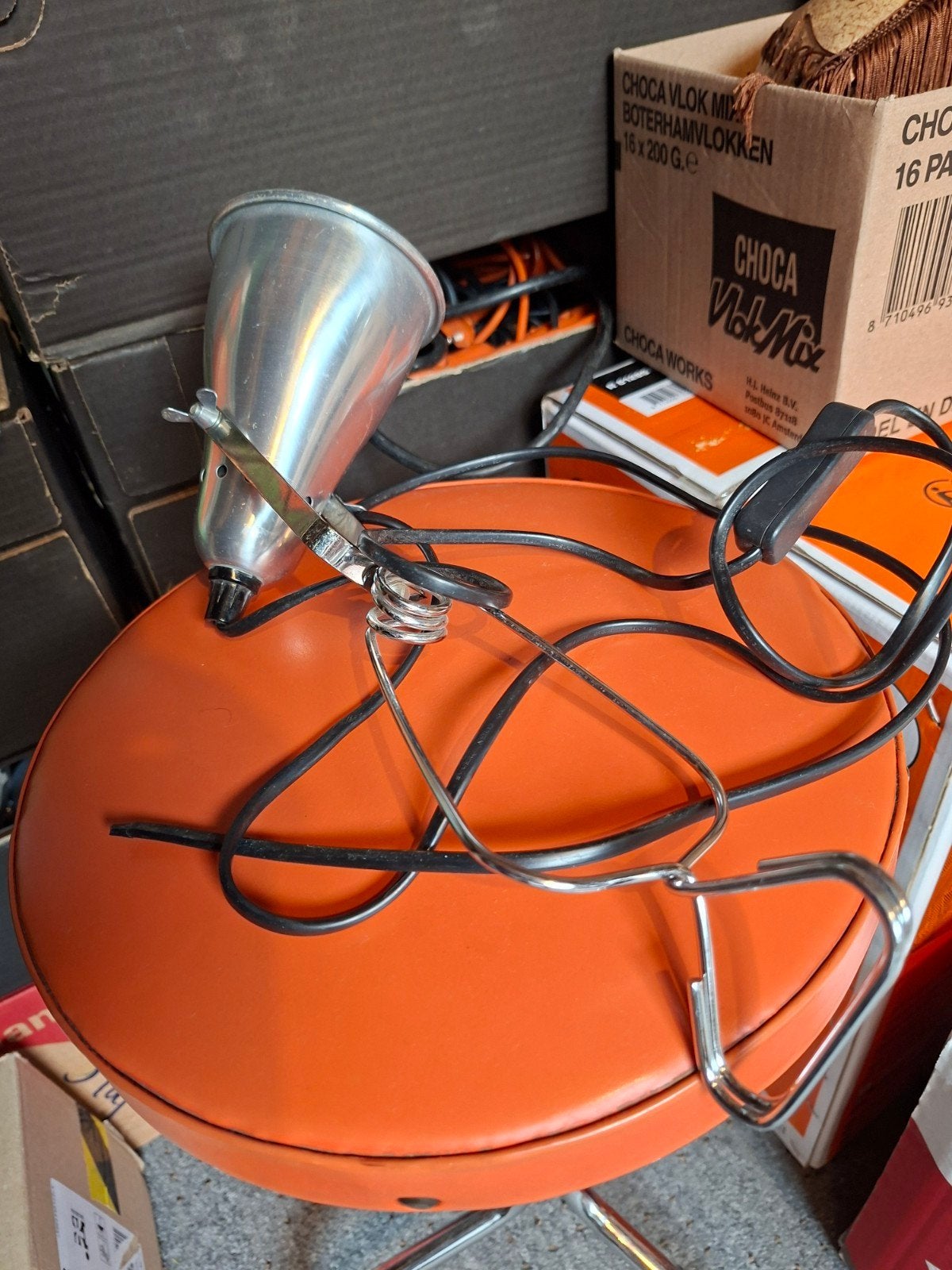 Vintage Klemlamp/Spot - chroom/aluminium, Met schakelaar, Overige materialen, Gebruikt, Zilver