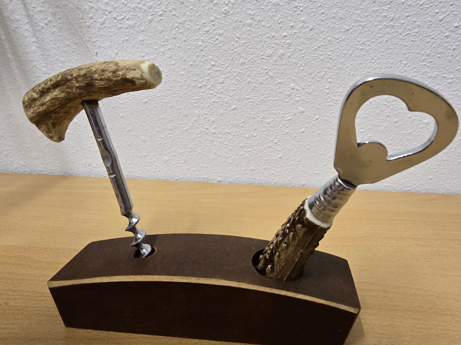 Vintage barset van hertengewei - kurkentrekker & opener, Ophalen of Verzenden