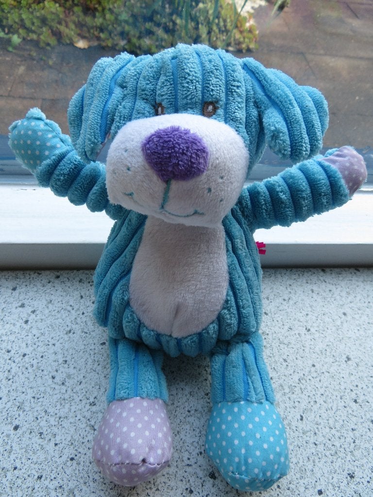 Hond blauw turquoise ribfluweel van Wibra? ca 23 cm, Korrelvulling, Blauw, Zo goed als nieuw, Middelgroot (20 tot 80 cm)