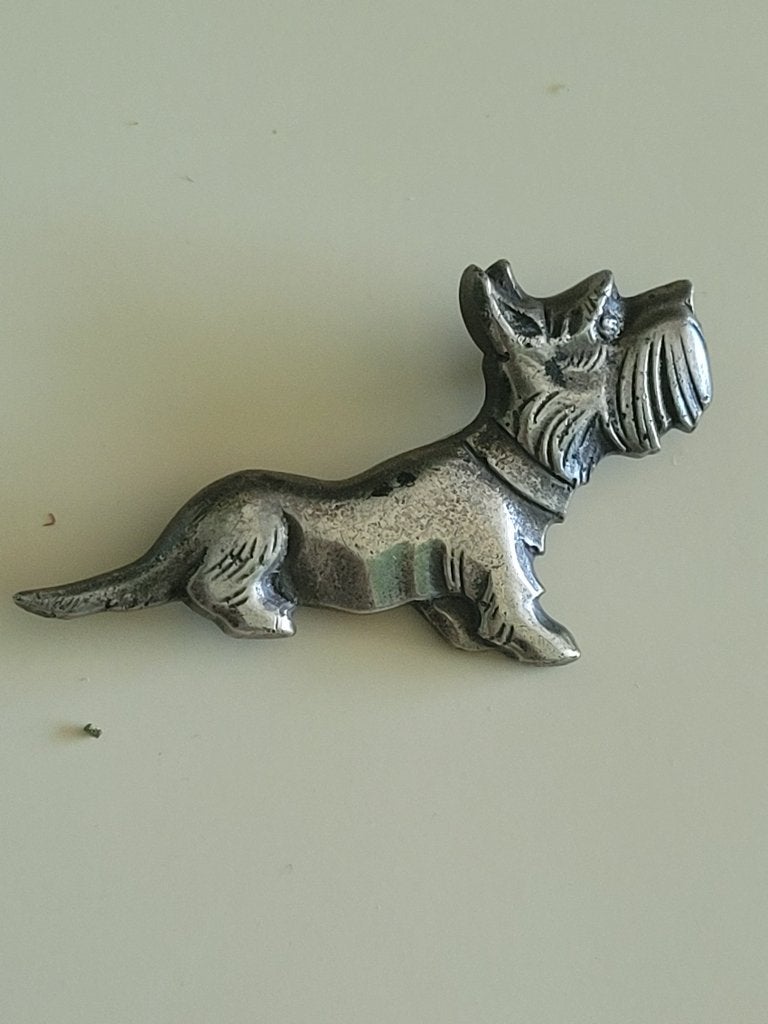 Vintage Art Deco Sterling Silver Scottish Terrier Dog Pin, Minder dan 4 cm, Ophalen of Verzenden, Zo goed als nieuw, Zilver