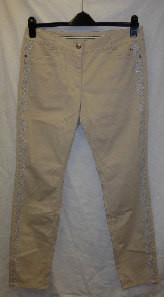 MarcCain nieuwe broek zand/beige +kant rand N5 L nr 46593, ., Beige, Maat 42/44 (L), Nieuw