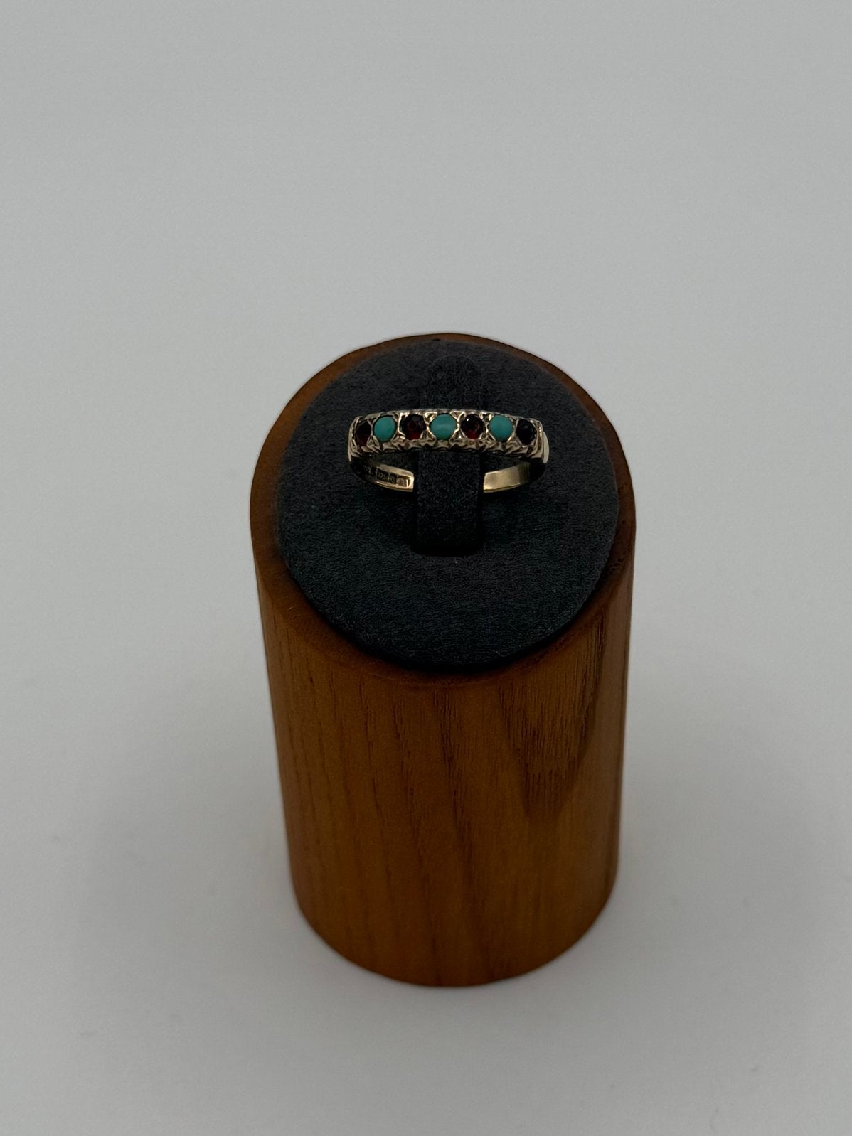 9K Gouden Ring met Robijn & Turquoise – Birmingham 1979, 19 tot 20, Ophalen of Verzenden, Zo goed als nieuw, Met edelsteen