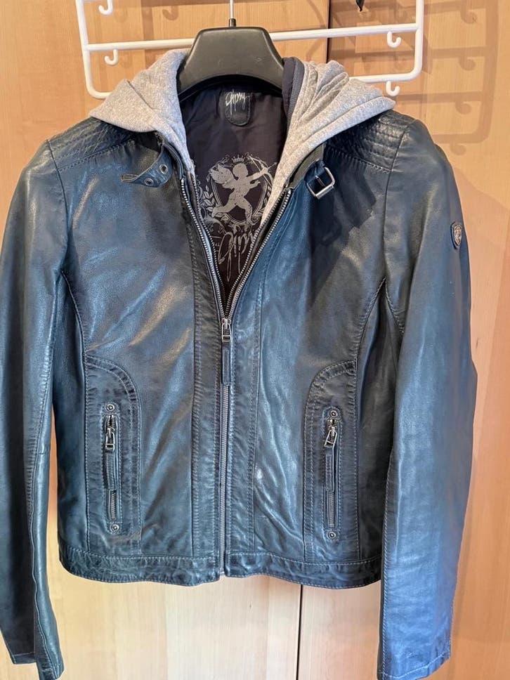 Gipsy leren jas met capuchon - Maat L, Kleding | Dames, Ophalen of Verzenden, Gedragen, Maat 42/44 (L), Blauw