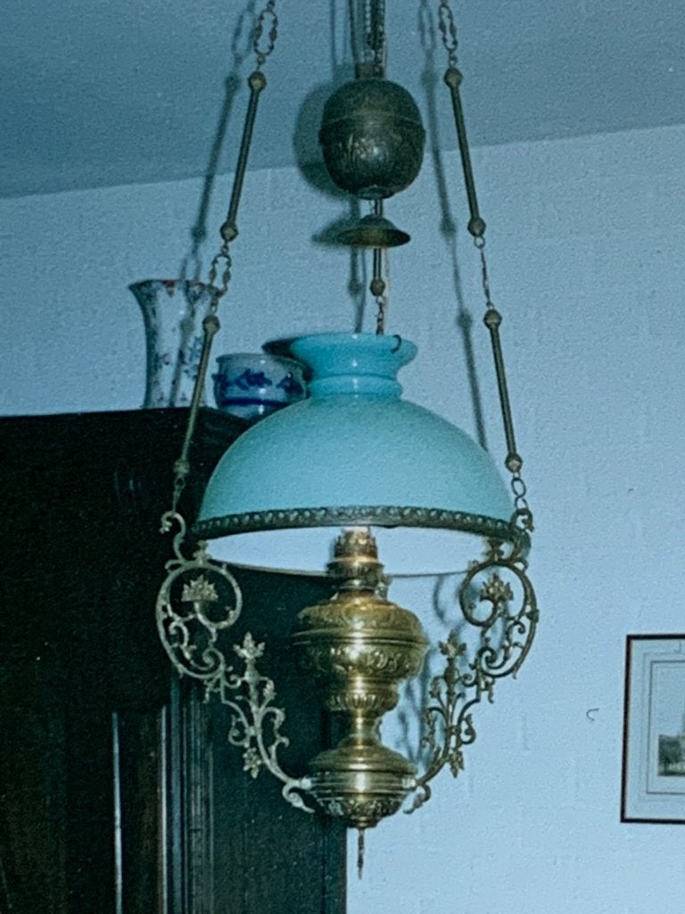 Antieke koperen hanglamp, Ophalen