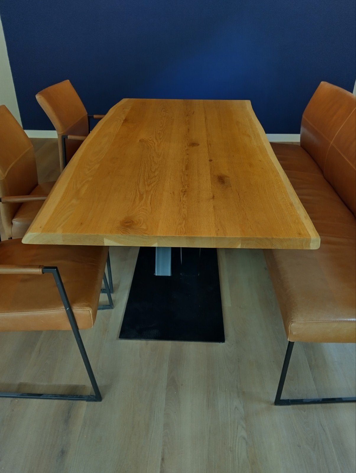 Boomstamtafel eettafel +/- 180x90cm, Ophalen, Gebruikt, Eikenhout, 50 tot 100 cm
