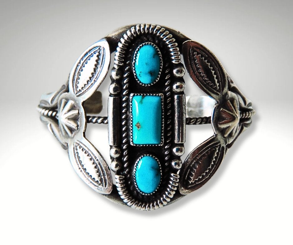 Sublieme zilveren NAVAJO armband 3 turquoise stenen!, Verzenden, Zo goed als nieuw, X, Met edelsteen