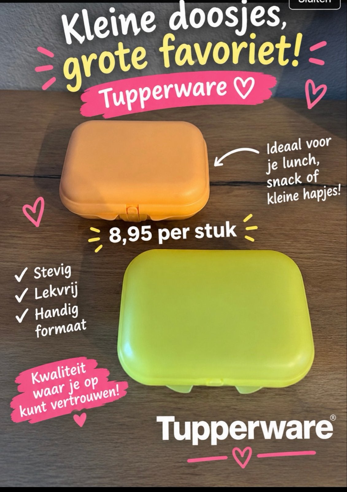 Tupperware bewaardoosjes - Ideaal voor lunch en snacks, Bewaardoos, Nieuw, Oranje, Ophalen of Verzenden