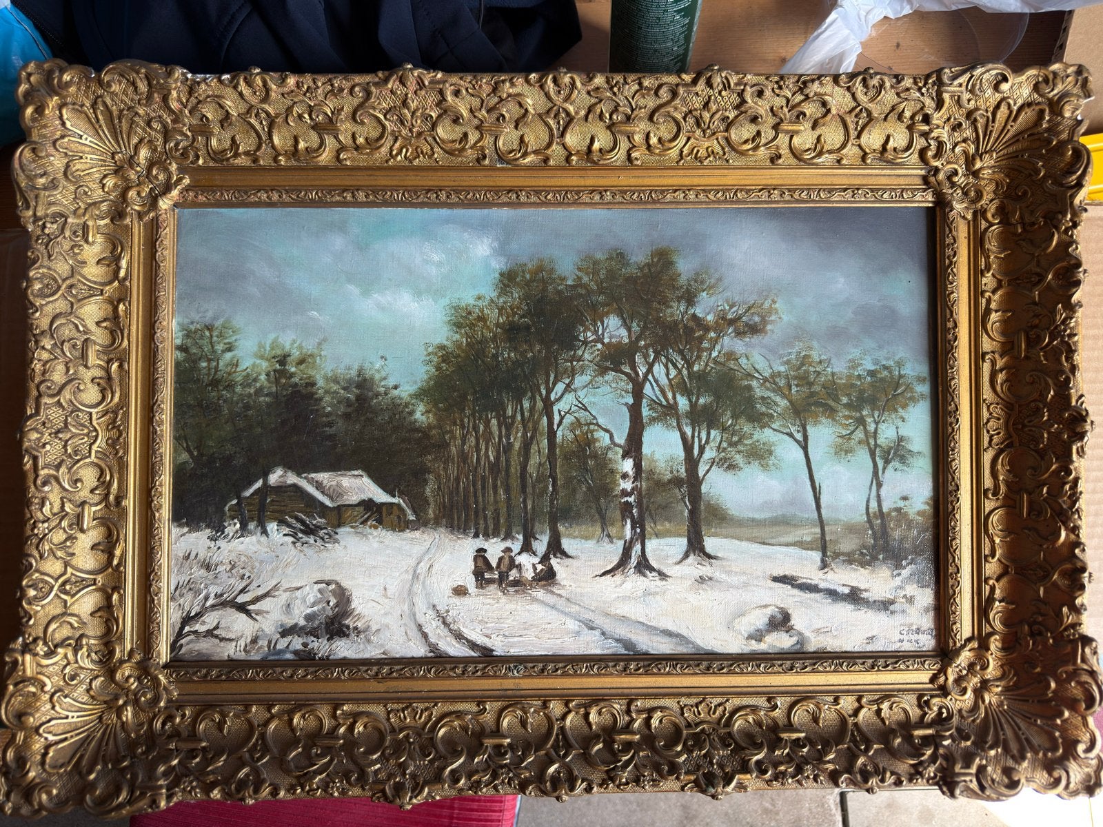 Schilderij Winterlandschap, Antiek en Kunst, Ophalen of Verzenden