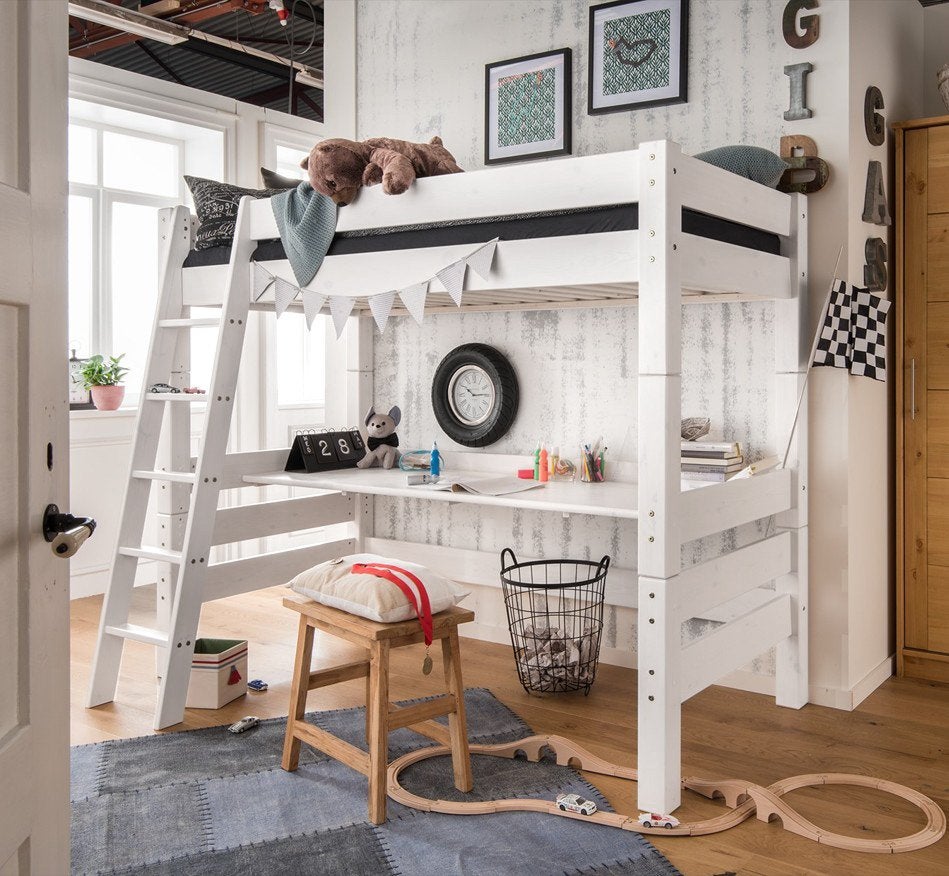 Toby hoogslaper met bureau - 90x200 - Wit, Niet ingevuld, Niet ingevuld, Niet ingevuld
