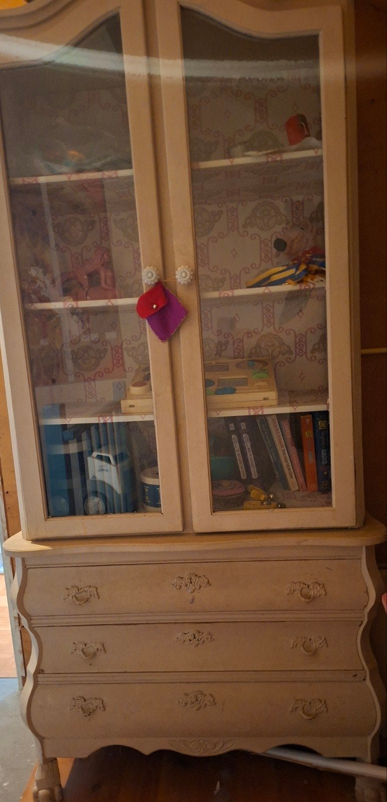 Leuke vintage vitrine kast in 2 delen, Ophalen, Gebruikt, 25 tot 50 cm, 50 tot 100 cm