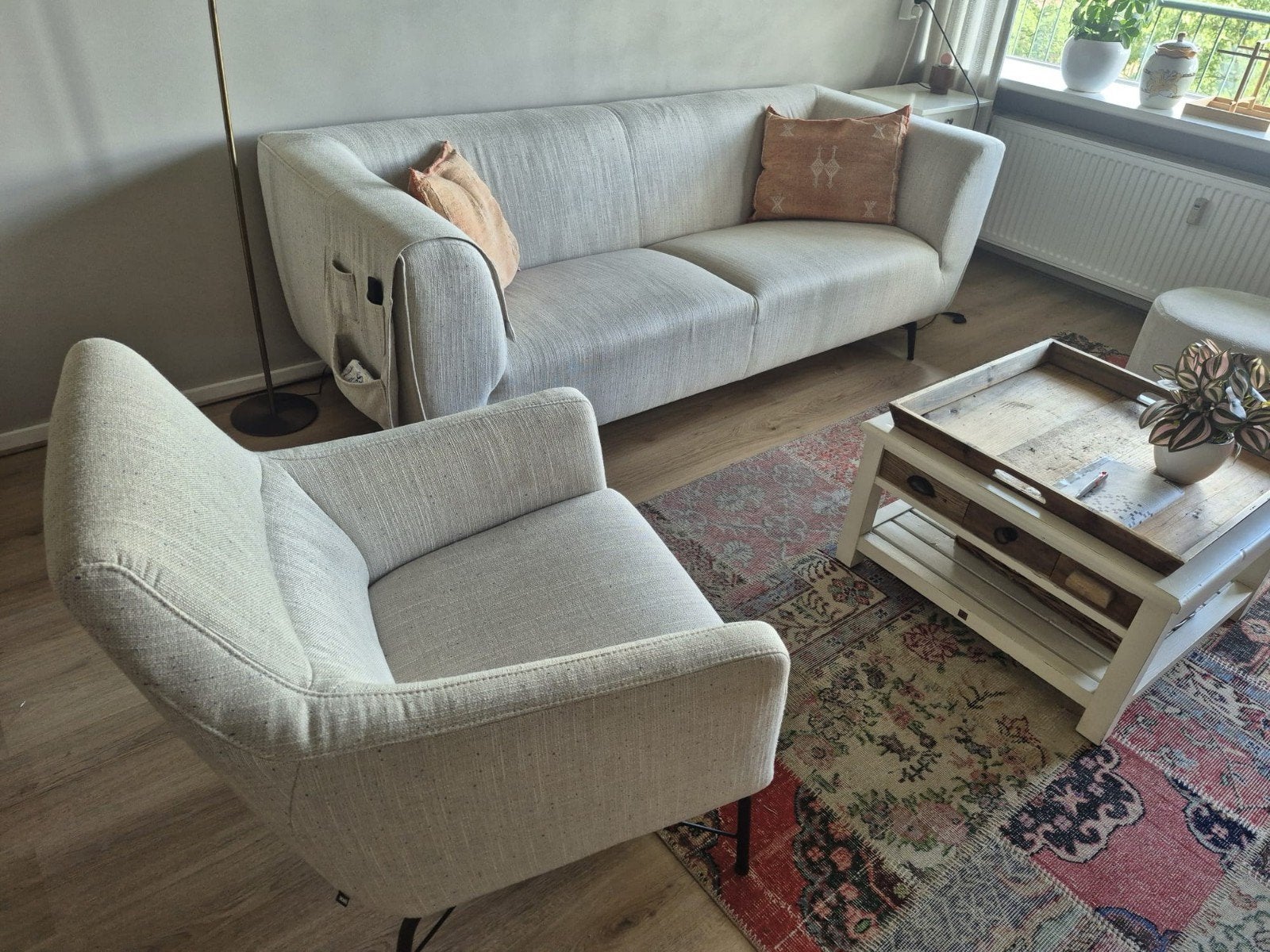 3-zitsbank en fauteuil, Ophalen, Gebruikt, Tweepersoons, 75 tot 100 cm