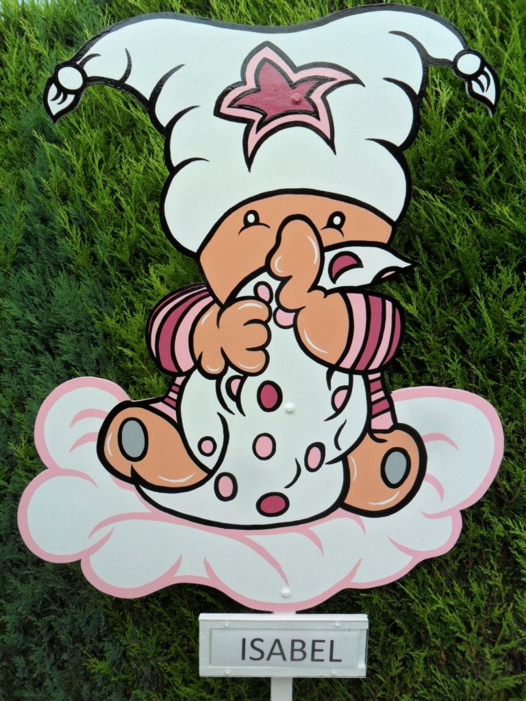 Geboortebord Baby met muts blauwe of roze en grondpaal., Ophalen, Nieuw, Geboortebord
