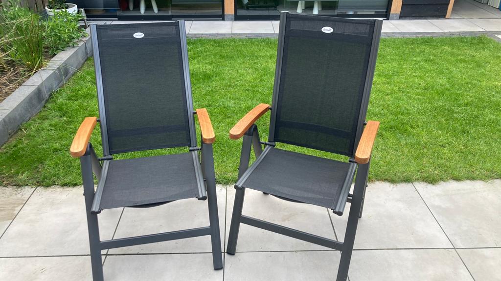 Hartman  verstelbare tuinstoelen met teak armleuningen, Tuin en Terras, Tuinstoelen, Ophalen of Verzenden, Zo goed als nieuw, Kunststof