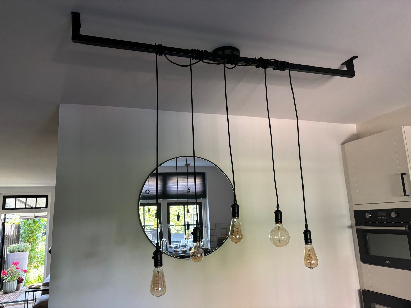 Mooie industriele zwarte tafelhanglamp van loftdeur, Ophalen, Zo goed als nieuw