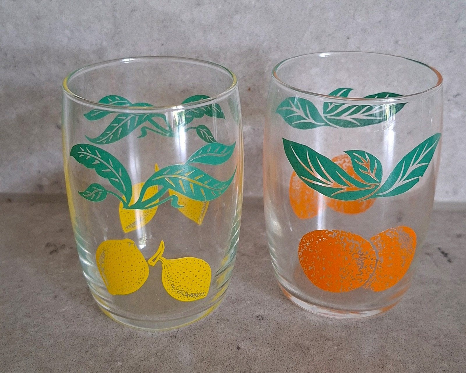 Retro sap glazen jaren '70 met fruitprint, Huis en Inrichting, Keuken | Servies, Glas of Glazen, Ophalen of Verzenden, Overige stijlen