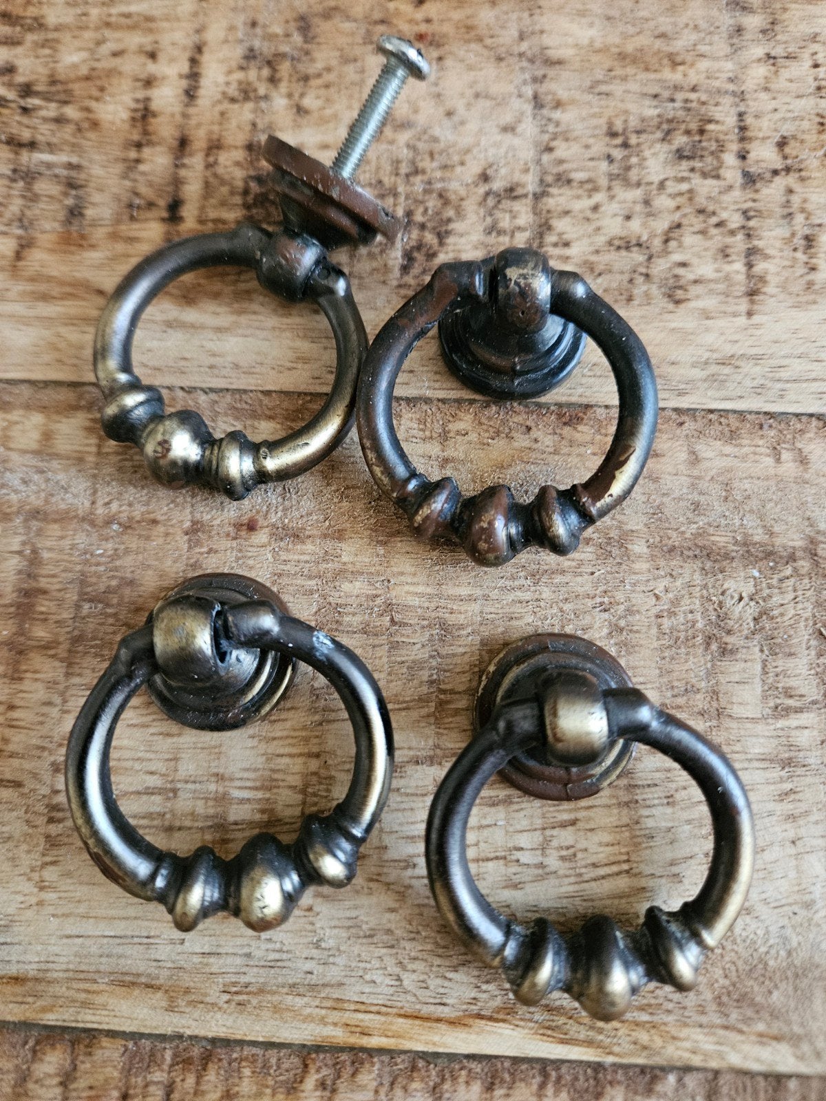 4 ring brons handgrepen deurgrepen, Ophalen of Verzenden, Gebruikt, IJzer, Klink of Kruk
