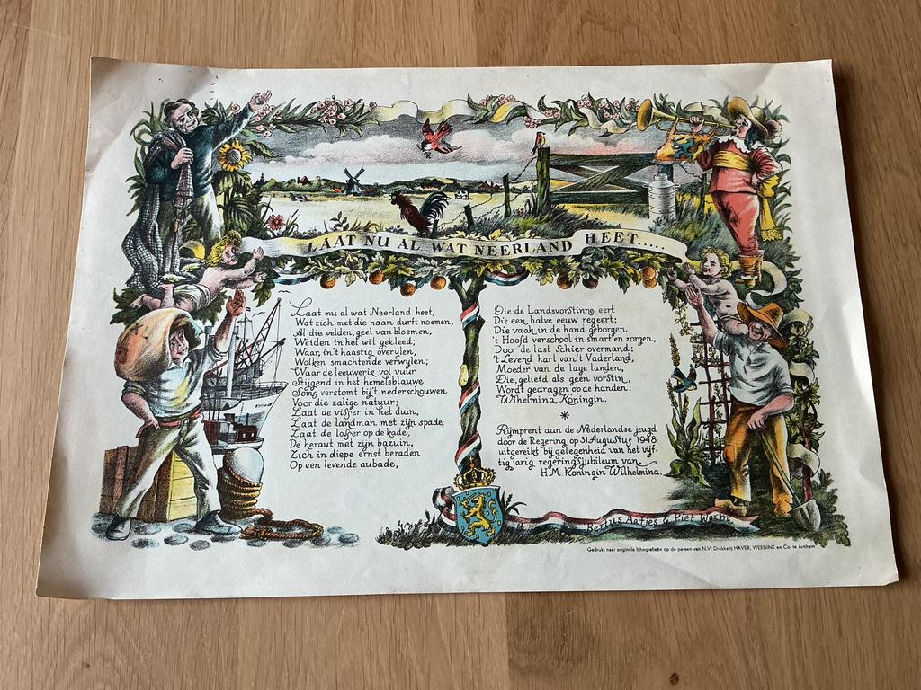 Rijmprent door de regering uitgereikt in 1948 zie foto’s., Antiek en Kunst, Kunst | Litho's en Zeefdrukken, Ophalen of Verzenden