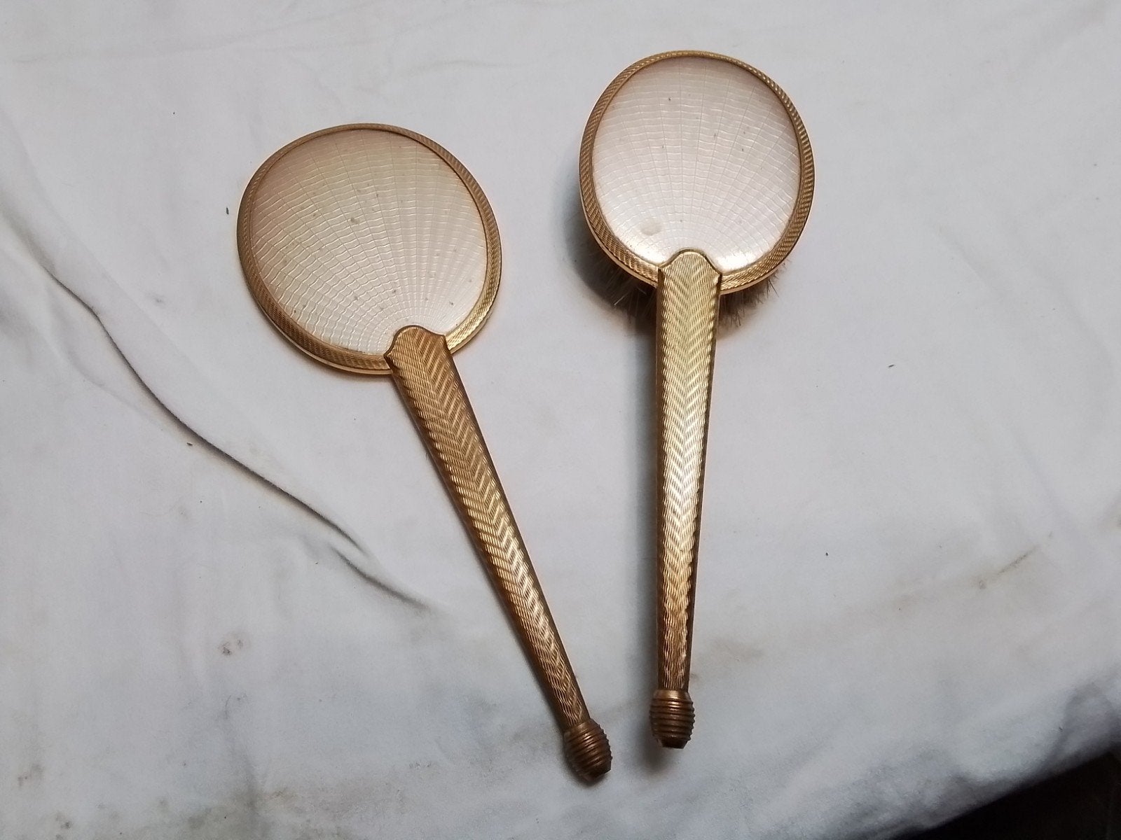 Vintage vergulde spiegel en borstel set, Ophalen of Verzenden