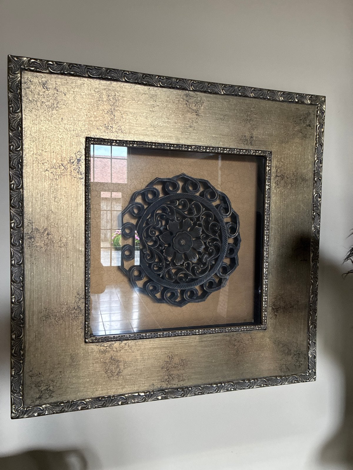 Set van 2 ingelijste wanddecoraties - Goud/Zwart, Hout, Meerkleurig, Decoratieobject, Klassiek