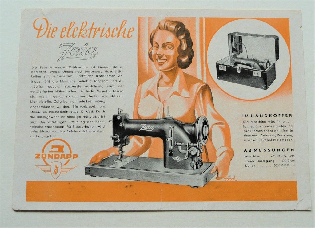 Zündapp Folder Naaimachine "Zeta" (15 x 21 cm./2-zijdig), Verzenden