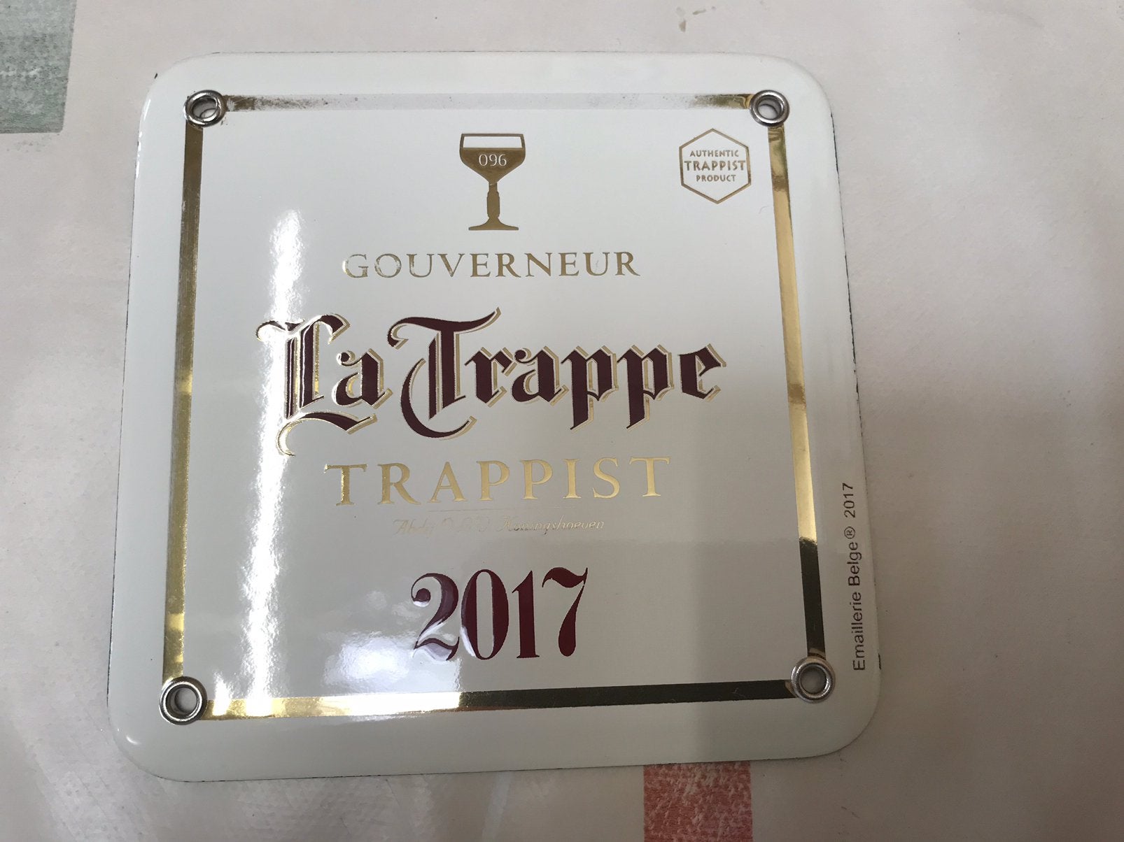 La Trappe emaillerie Belge gouverneur bordje, Ophalen of Verzenden, Gebruikt, Reclamebord