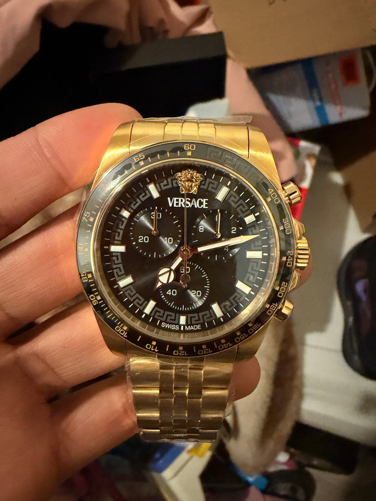 Nieuw Versace Herenhorloge - Goudkleurig met Zwarte Wijzerpl, Overige materialen, Polshorloge, Nieuw, Ophalen
