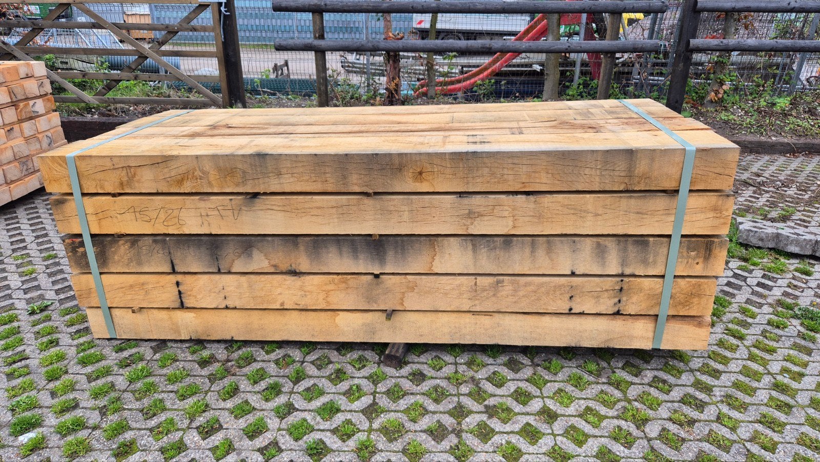 blank eiken bielzen 15x25cm x 2,6 meter, Ophalen, 250 cm of meer, Balken