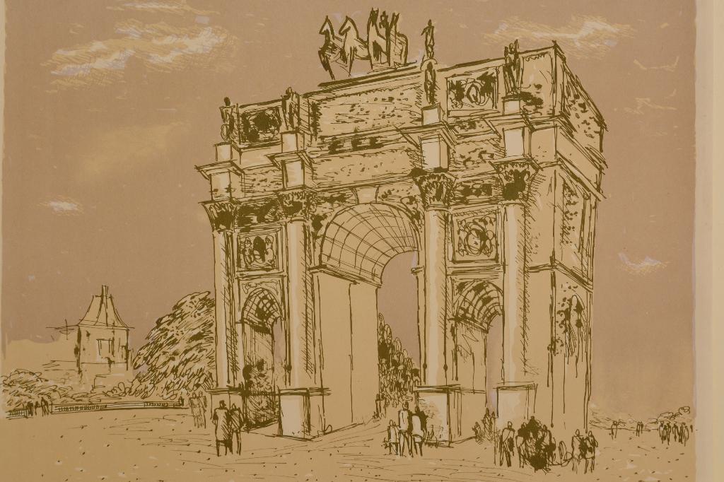 CHARLES EYCK PARIJS ARC DU CARROUSEL bij LOUVRE Litho SP7, Verzenden, Origineel, Architectuur, 42 cm