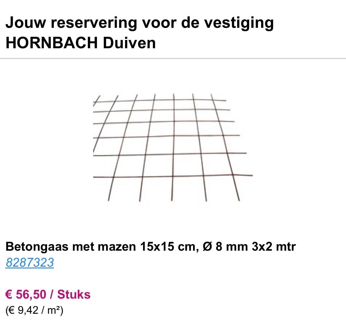 Betongaas 15x15 cm, Ø 8 mm 3x2 mtr (1 stuks), Ophalen, Nieuw, IJzer