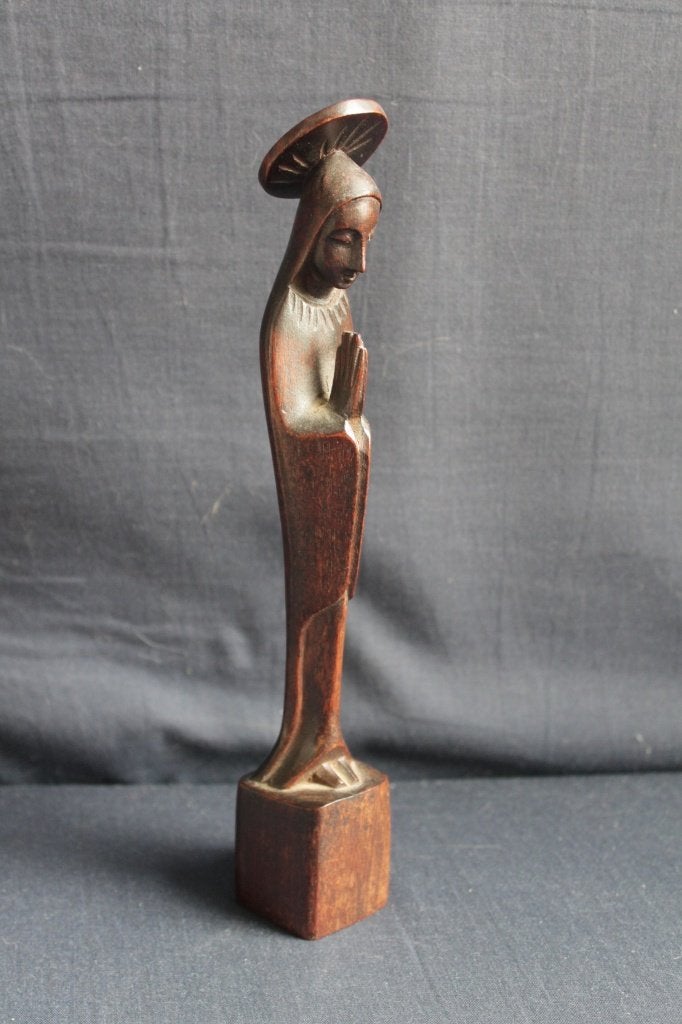 Houten handgesneden Maria beeld, art deco?, Art deco, Ophalen of Verzenden, Handgemaakt, 20 - 50 cm