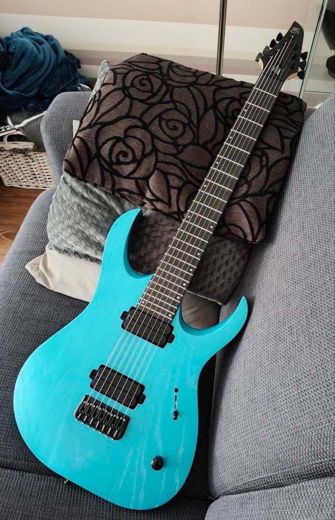 Mayones Duvell DT 7 – Opal Blue Metallic Matt, Ophalen of Verzenden, Zo goed als nieuw, Solid body, Overige merken