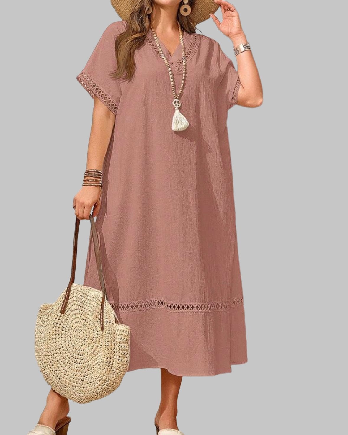Maxi jurk met V-hals (44-52), Kleding | Dames, Verzenden, Nieuw, Overige kleuren, Jurk