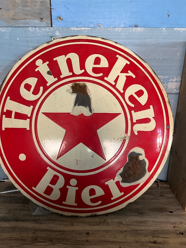 Emaille reclamebord Heineken Heinekens bier pils reclame, Verzamelen, Merken en Reclamevoorwerpen, Ophalen, Gebruikt, Reclamebord