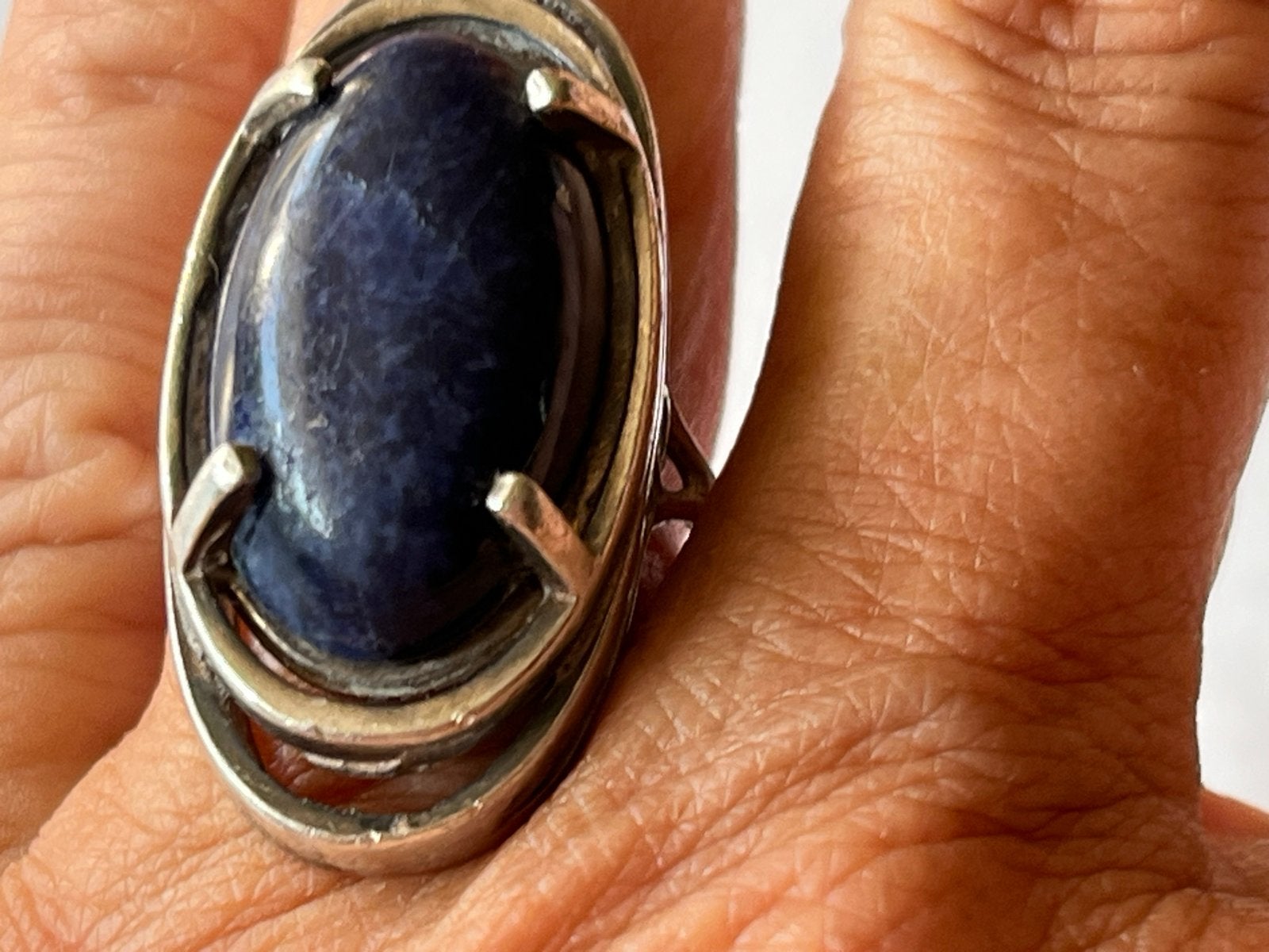 Art Deco Grote Zilveren Ring met Lapis Lazuli, Zo goed als nieuw, 17 tot 18, Met edelsteen, Dame