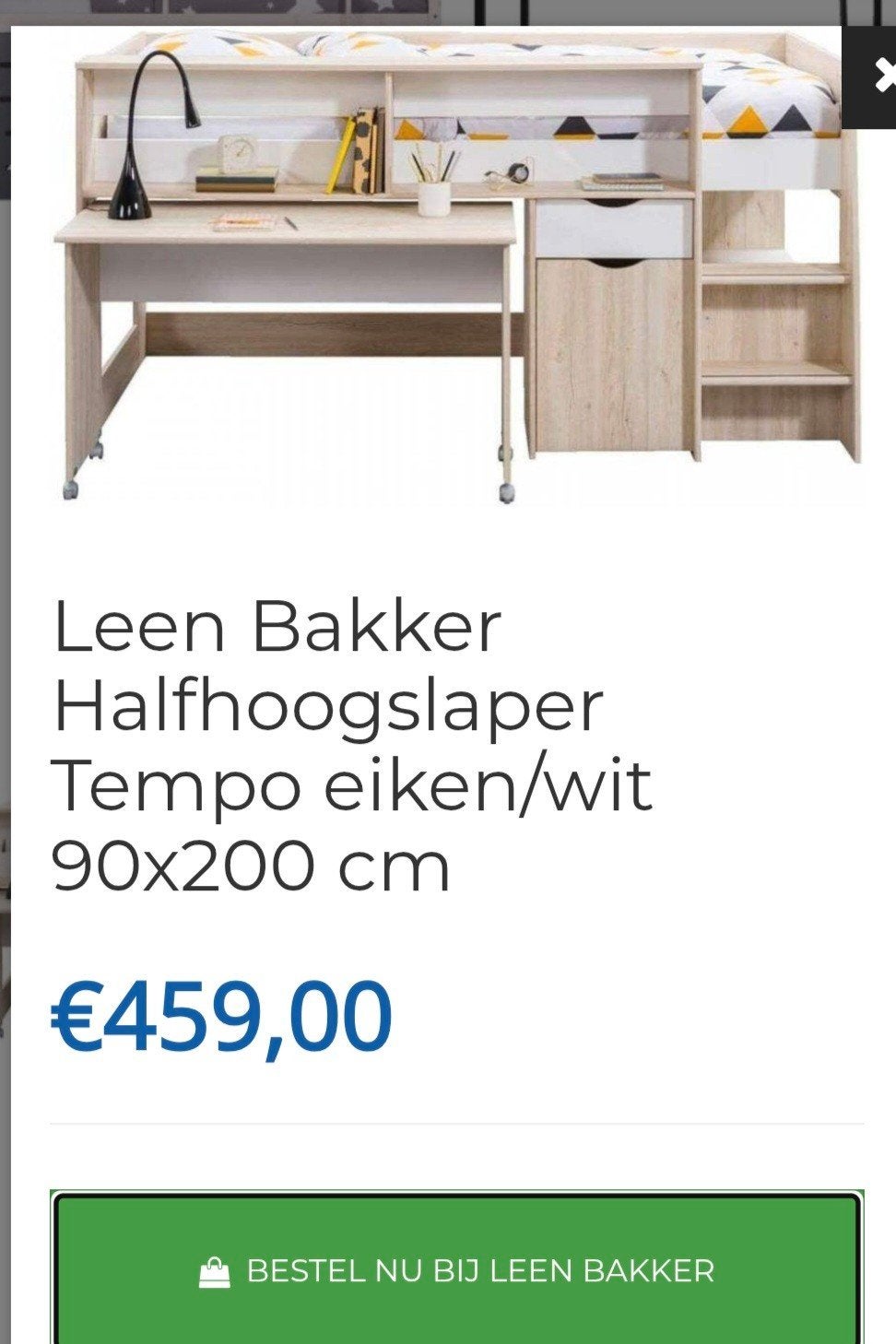 Leen Bakker Halfhoogslaper Tempo eiken/wit 90x200 cm, Kinderen en Baby's, Ophalen, 85 tot 100 cm, Zo goed als nieuw, Hoogslaper of Stapelbed
