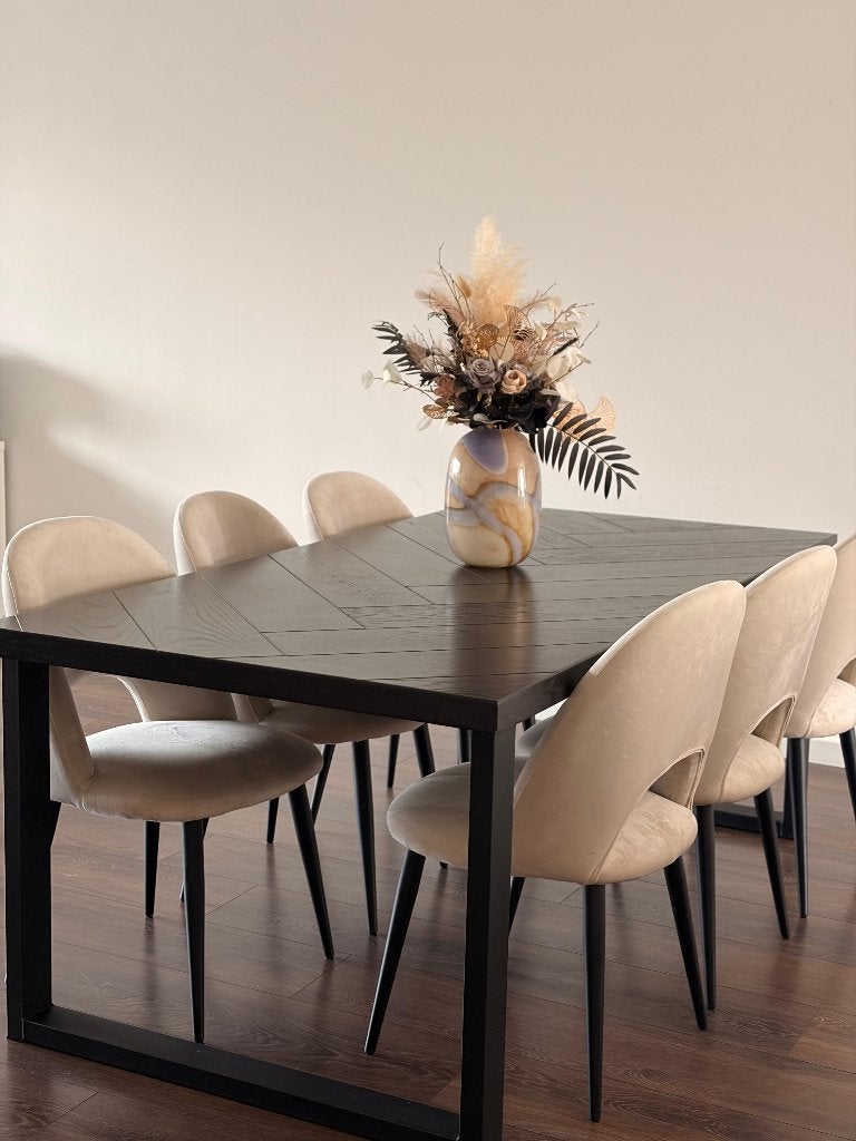 Goossens eettafel visgraat zwart, Huis en Inrichting, Tafels | Eettafels, Ophalen, 100 tot 150 cm, Zo goed als nieuw, Vijf personen of meer
